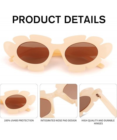 Trendy Cat Eye Flowers Sunglasses for Women Men Retro Fashion Nude Chunky Shades UV400 Protection Sun Glasses B5 Beige / Ligh...