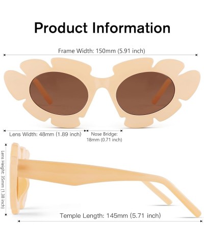 Trendy Cat Eye Flowers Sunglasses for Women Men Retro Fashion Nude Chunky Shades UV400 Protection Sun Glasses B5 Beige / Ligh...