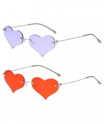 Red Heart shaped Sunglasses For Women Metal Frame Female Sun Glasses Men's eyewear 2021 Trend Ladies Rimless Sunglasses (2pcs...