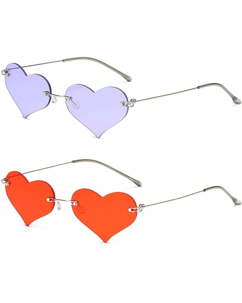 Red Heart shaped Sunglasses For Women Metal Frame Female Sun Glasses Men's eyewear 2021 Trend Ladies Rimless Sunglasses (2pcs...