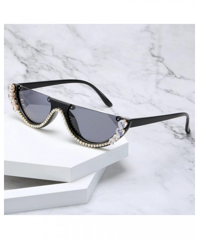 Colorful Diamond Fashion Half Moon Frame Sunglasses for Women Cat Eye Bling Rhinestone Sun Glasses Ladies Party Eyewear 2pcs-...