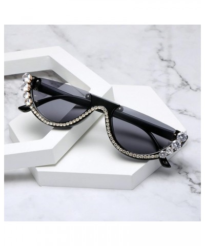 Colorful Diamond Fashion Half Moon Frame Sunglasses for Women Cat Eye Bling Rhinestone Sun Glasses Ladies Party Eyewear 2pcs-...