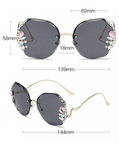 Round Rhinestone Sunglasses for Women Diamond Cutting Lens Metal Temples Trend Rimless Gradient Sun Glasses Blue&pink $11.15 ...