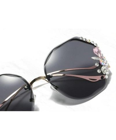 Round Rhinestone Sunglasses for Women Diamond Cutting Lens Metal Temples Trend Rimless Gradient Sun Glasses Blue&pink $11.15 ...