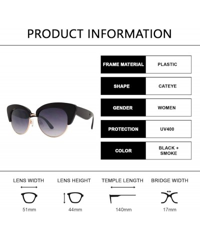 Round Circle Half Frame Cateye Sunglasses for Women Black + Smoke $10.06 Cat Eye