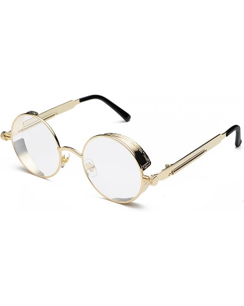 Men and Women Fashion Trend Glasses Retro Metal Round Frame Sunglasses Hip Hop Sunglasses Color Lens Gold Frame $8.20 Round