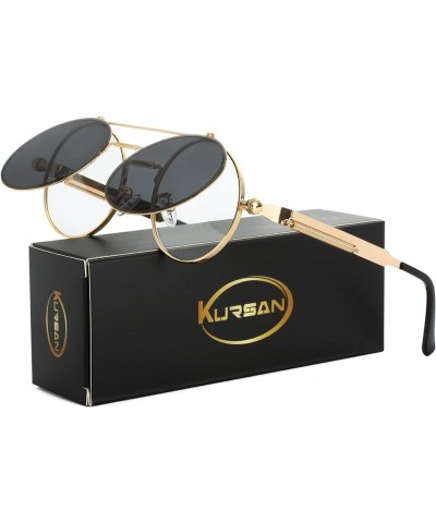 Vintage Round Flip Up Sunglasses for Women Men Hippie Style Circle Sun Glasses Gold/Black $12.86 Round