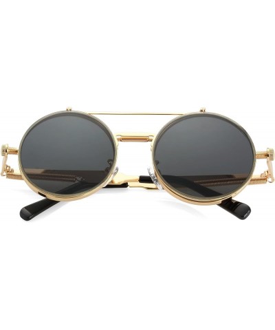 Vintage Round Flip Up Sunglasses for Women Men Hippie Style Circle Sun Glasses Gold/Black $12.86 Round