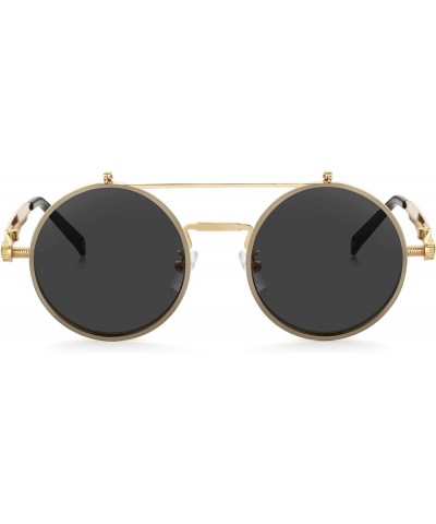 Vintage Round Flip Up Sunglasses for Women Men Hippie Style Circle Sun Glasses Gold/Black $12.86 Round