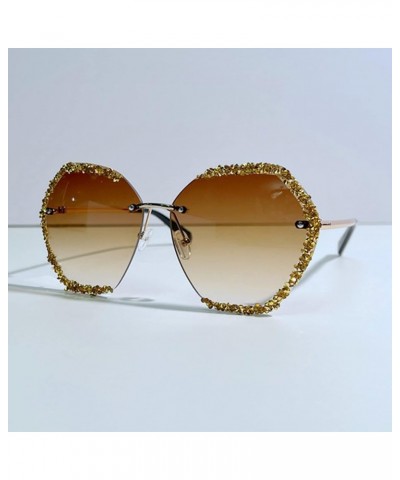 Rhinestone Sunglasses Women 2023 Vintage Rimless Diamond Eyeglasses Gradient Lens Shades for Female 2pcs Brown+clear $13.41 R...