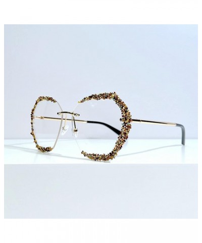 Rhinestone Sunglasses Women 2023 Vintage Rimless Diamond Eyeglasses Gradient Lens Shades for Female 2pcs Brown+clear $13.41 R...