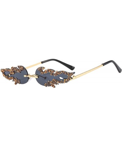 Flame Fire Rhinestone Sunglasses For Women Men Funky Novelty Rimless Small Sun Glasses Black $14.46 Frame