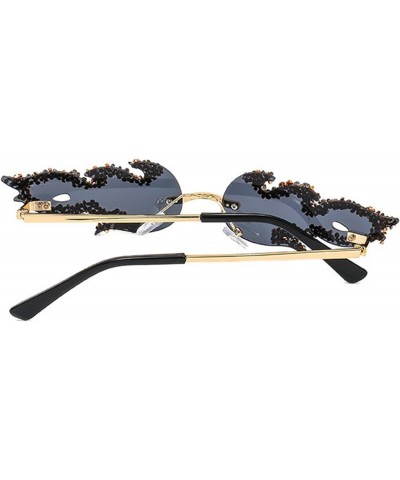 Flame Fire Rhinestone Sunglasses For Women Men Funky Novelty Rimless Small Sun Glasses Black $14.46 Frame