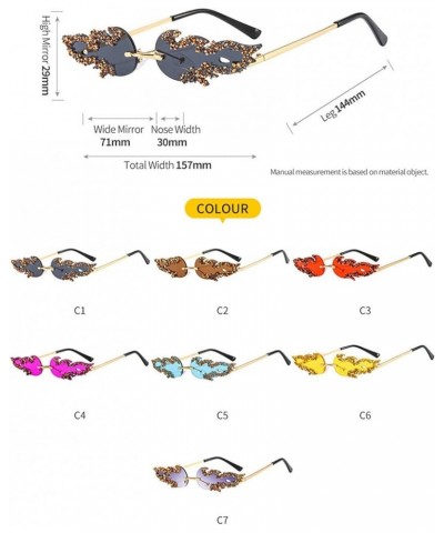 Flame Fire Rhinestone Sunglasses For Women Men Funky Novelty Rimless Small Sun Glasses Black $14.46 Frame