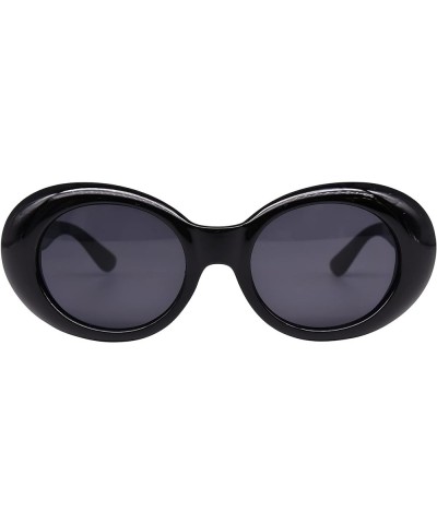 Thick Oval Mod Retro Women's Sunglasses Large Bold Retro Round Lenses Black Grey $8.74 Goggle