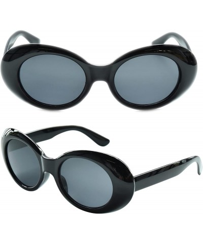 Thick Oval Mod Retro Women's Sunglasses Large Bold Retro Round Lenses Black Grey $8.74 Goggle