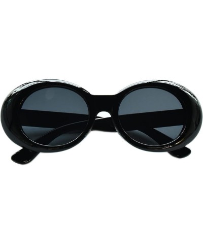 Thick Oval Mod Retro Women's Sunglasses Large Bold Retro Round Lenses Black Grey $8.74 Goggle