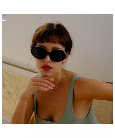 Thick Oval Mod Retro Women's Sunglasses Large Bold Retro Round Lenses Black Grey $8.74 Goggle