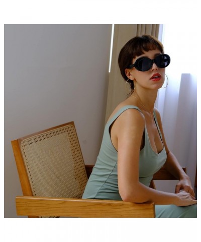 Thick Oval Mod Retro Women's Sunglasses Large Bold Retro Round Lenses Black Grey $8.74 Goggle