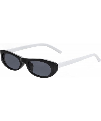 Elongated Narrow Cat Eye Sunglasses for Women Men 90s Sun Glasses Womens Small Oval Sunglasses Black Shades A03 Black&white/G...