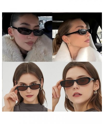 Elongated Narrow Cat Eye Sunglasses for Women Men 90s Sun Glasses Womens Small Oval Sunglasses Black Shades A03 Black&white/G...