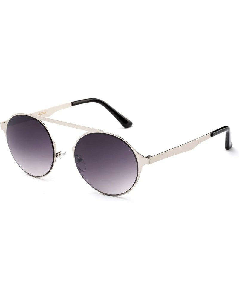 Newbee Fashion - "Antonella" Flat Metal Frame Flash Lens Erika Style Sunglasses Silver/Purple $7.94 Round