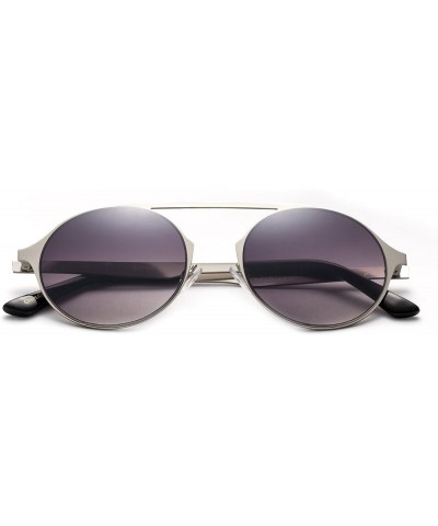 Newbee Fashion - "Antonella" Flat Metal Frame Flash Lens Erika Style Sunglasses Silver/Purple $7.94 Round