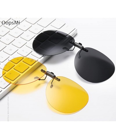 Clip On Sunglasses Polarized Over Prescription Glasses Unisex Rimless Non-Flip Up Oval Black Lens $10.43 Rimless