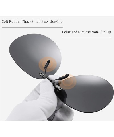 Clip On Sunglasses Polarized Over Prescription Glasses Unisex Rimless Non-Flip Up Oval Black Lens $10.43 Rimless