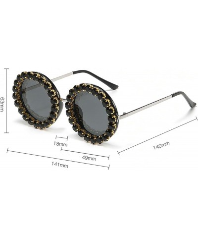 Round Rhinestone Sunglasses Women Fashion Diamond bling party Sun Glasses Crystal Trim Jeweled Frame Costume Shades 2pcs-whit...