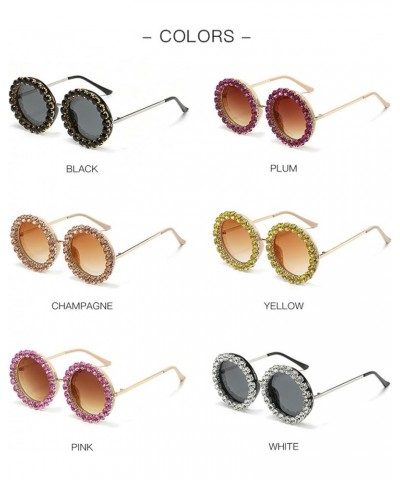 Round Rhinestone Sunglasses Women Fashion Diamond bling party Sun Glasses Crystal Trim Jeweled Frame Costume Shades 2pcs-whit...