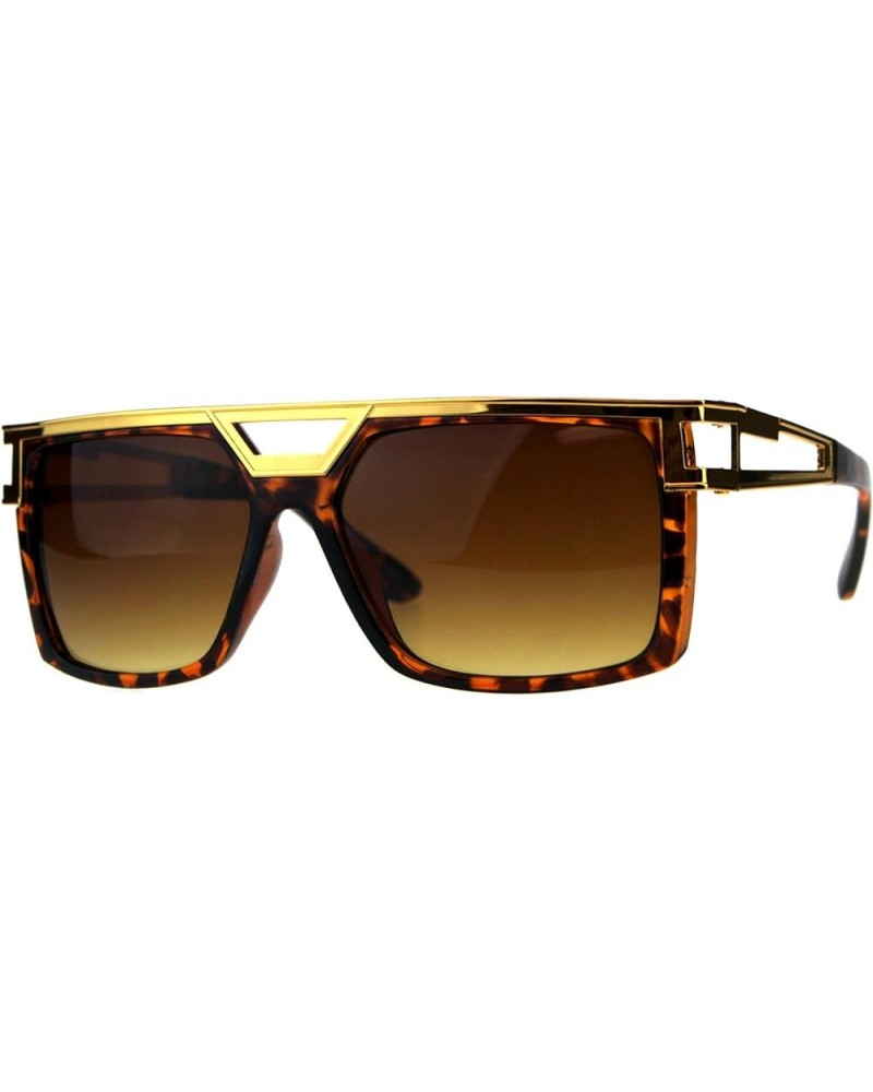 Mens Designer Fashion Sunglasses Flat Metal Top Square Rectangular Shades Yellow Gold Tortoise (Brown) $8.61 Square