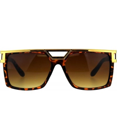 Mens Designer Fashion Sunglasses Flat Metal Top Square Rectangular Shades Yellow Gold Tortoise (Brown) $8.61 Square