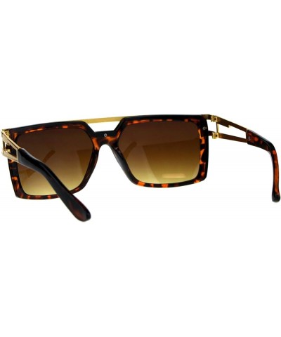 Mens Designer Fashion Sunglasses Flat Metal Top Square Rectangular Shades Yellow Gold Tortoise (Brown) $8.61 Square