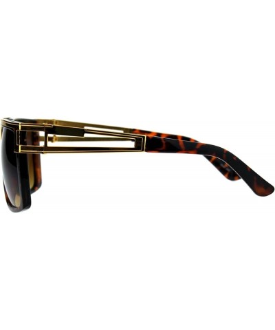 Mens Designer Fashion Sunglasses Flat Metal Top Square Rectangular Shades Yellow Gold Tortoise (Brown) $8.61 Square