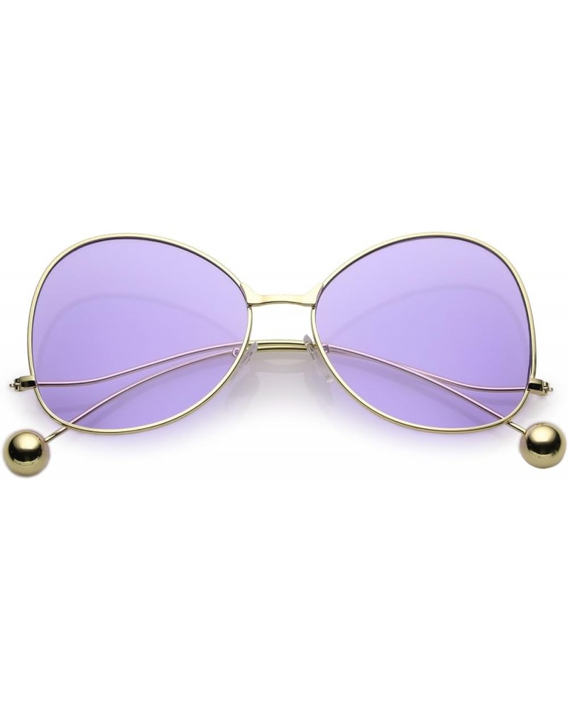 Women's Thin Curved Metal Arms Ball Accents Color Flat Lens Butterfly Sunglasses 56mm Gold / Purple $10.19 Butterfly