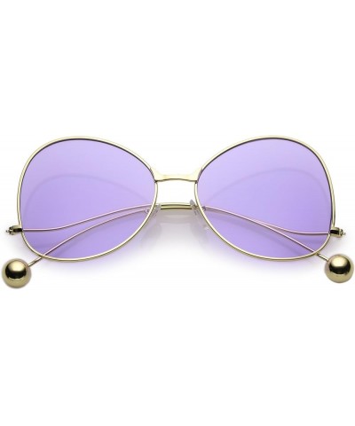 Women's Thin Curved Metal Arms Ball Accents Color Flat Lens Butterfly Sunglasses 56mm Gold / Purple $10.19 Butterfly