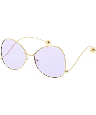 Women's Thin Curved Metal Arms Ball Accents Color Flat Lens Butterfly Sunglasses 56mm Gold / Purple $10.19 Butterfly