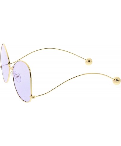 Women's Thin Curved Metal Arms Ball Accents Color Flat Lens Butterfly Sunglasses 56mm Gold / Purple $10.19 Butterfly