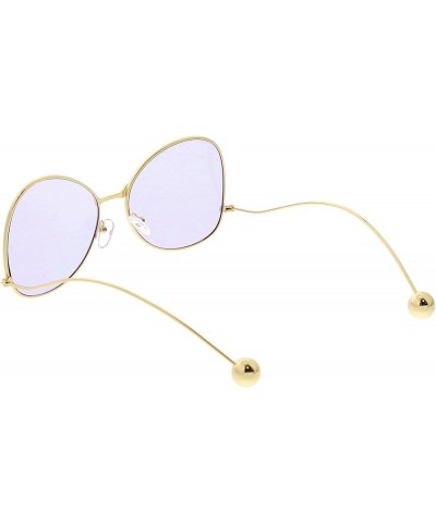 Women's Thin Curved Metal Arms Ball Accents Color Flat Lens Butterfly Sunglasses 56mm Gold / Purple $10.19 Butterfly