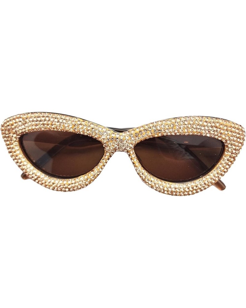 Luxury Fine Shimmering Rhinestone Cat Eye Sunglasses for Women Bling Diamond Sun Glasses Champagne $10.24 Cat Eye