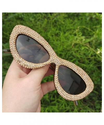 Luxury Fine Shimmering Rhinestone Cat Eye Sunglasses for Women Bling Diamond Sun Glasses Champagne $10.24 Cat Eye