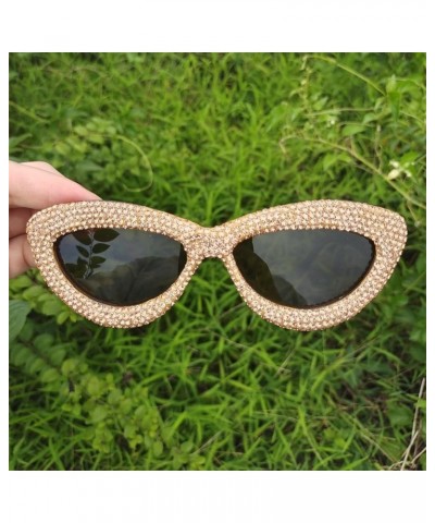 Luxury Fine Shimmering Rhinestone Cat Eye Sunglasses for Women Bling Diamond Sun Glasses Champagne $10.24 Cat Eye