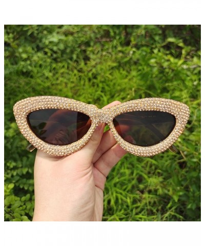 Luxury Fine Shimmering Rhinestone Cat Eye Sunglasses for Women Bling Diamond Sun Glasses Champagne $10.24 Cat Eye