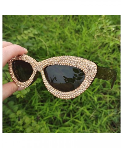 Luxury Fine Shimmering Rhinestone Cat Eye Sunglasses for Women Bling Diamond Sun Glasses Champagne $10.24 Cat Eye