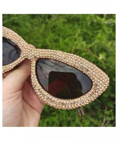 Luxury Fine Shimmering Rhinestone Cat Eye Sunglasses for Women Bling Diamond Sun Glasses Champagne $10.24 Cat Eye