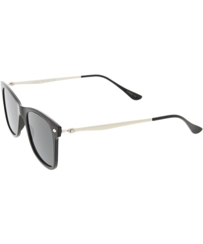 Super Flat Slim Metal Temples Square Flat Lens Horn Rimmed Sunglasses 51mm Black-silver / Smoke $9.11 Rectangular