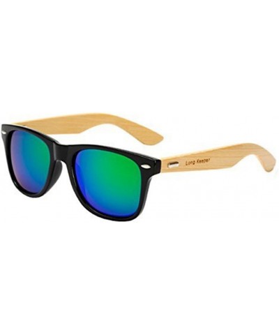 Bamboo Wood Arms Sunglasses for Women Men Black Green $8.38 Designer