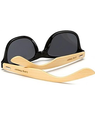 Bamboo Wood Arms Sunglasses for Women Men Black Green $8.38 Designer