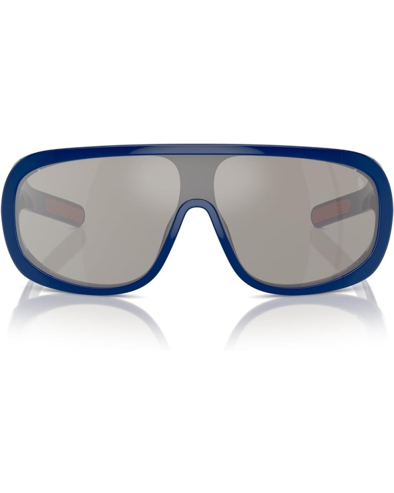 Men's Ph4215u Universal Fit Shield Sunglasses Shiny Royal Blue/Light Grey Mirrored Silver $85.41 Shield